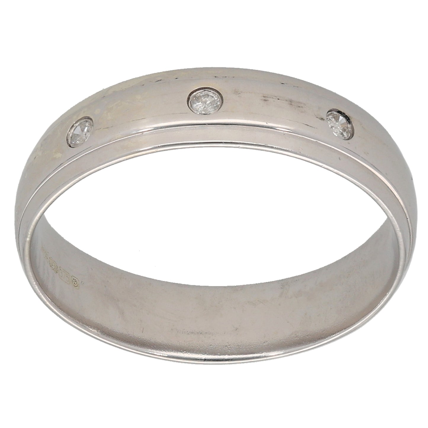 9ct White Gold 0.06ct Diamond Patterned Wedding Ring Size S
