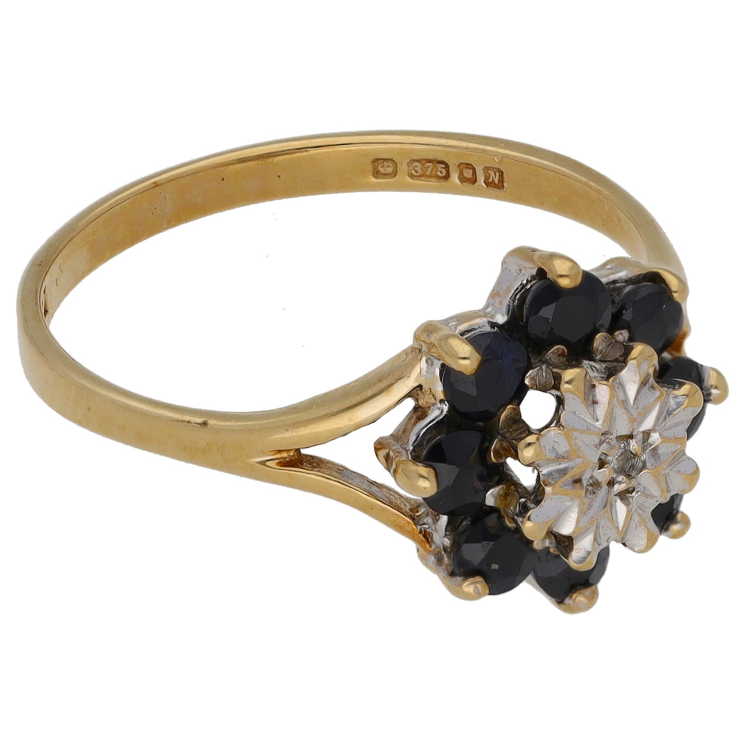 9ct Gold Sapphire & 0.005ct Diamond Dress/Cocktail Ring Size L