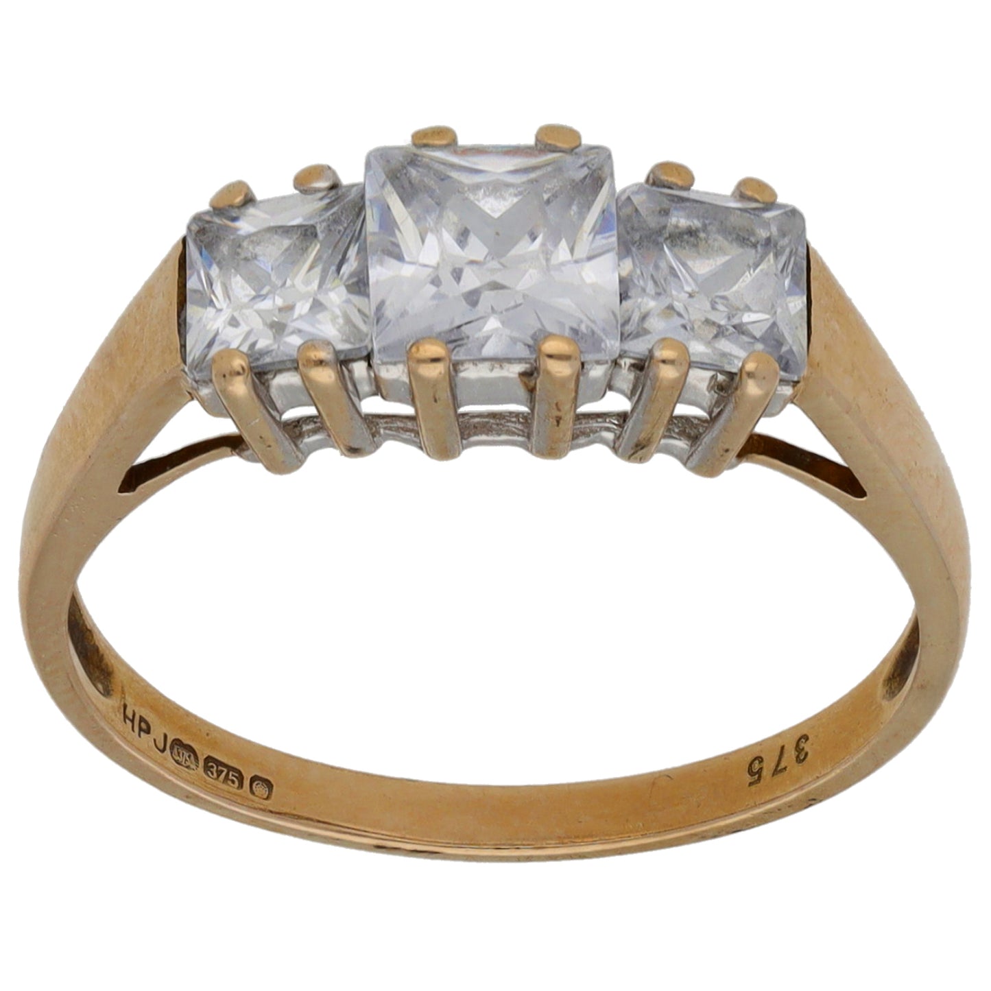 9ct Gold Cubic Zirconia Trilogy Ring Size O