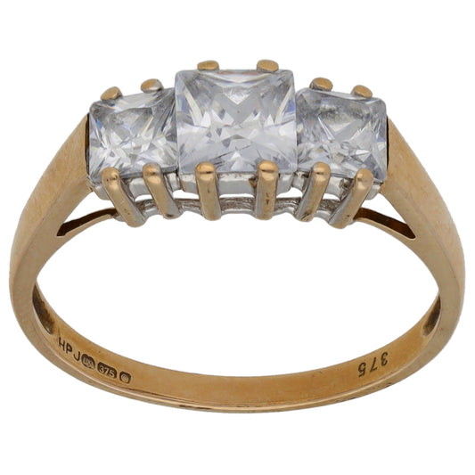 9ct Gold Cubic Zirconia Trilogy Ring Size O