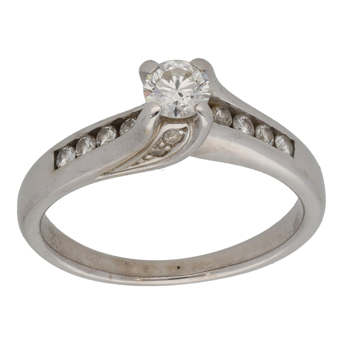 18ct White Gold 0.37ct Diamond Solitaire Ring With Accent Stones Size K