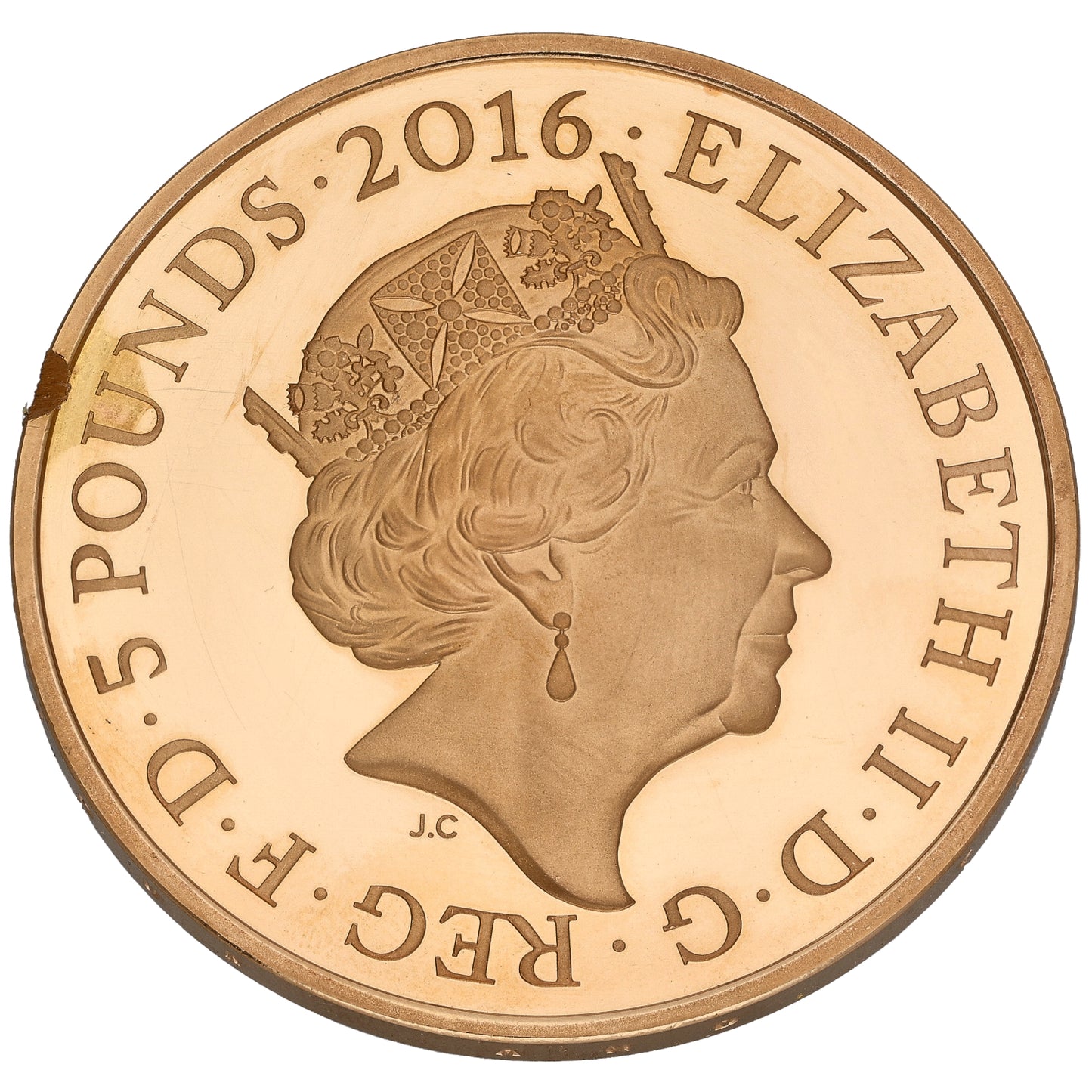 22ct Gold The 90th Birthday Of Her Majesty The Queen 5 Pounds Coin 2016