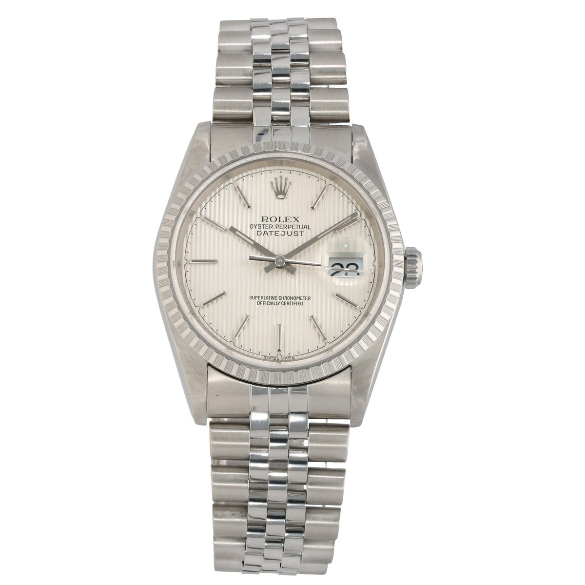 Rolex Datejust 16220, with grey dial inside stainless steel bracelet and case