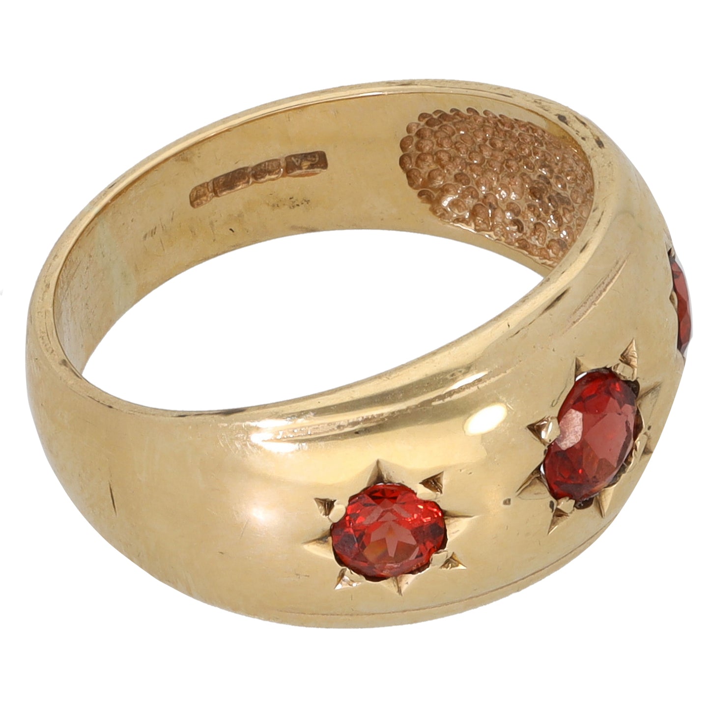 9ct Gold Garnet Trilogy Ring Size L