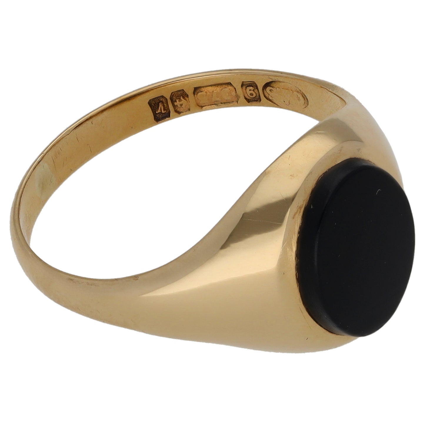 9ct Gold Onyx Single Stone Patterned Signet Ring Size N