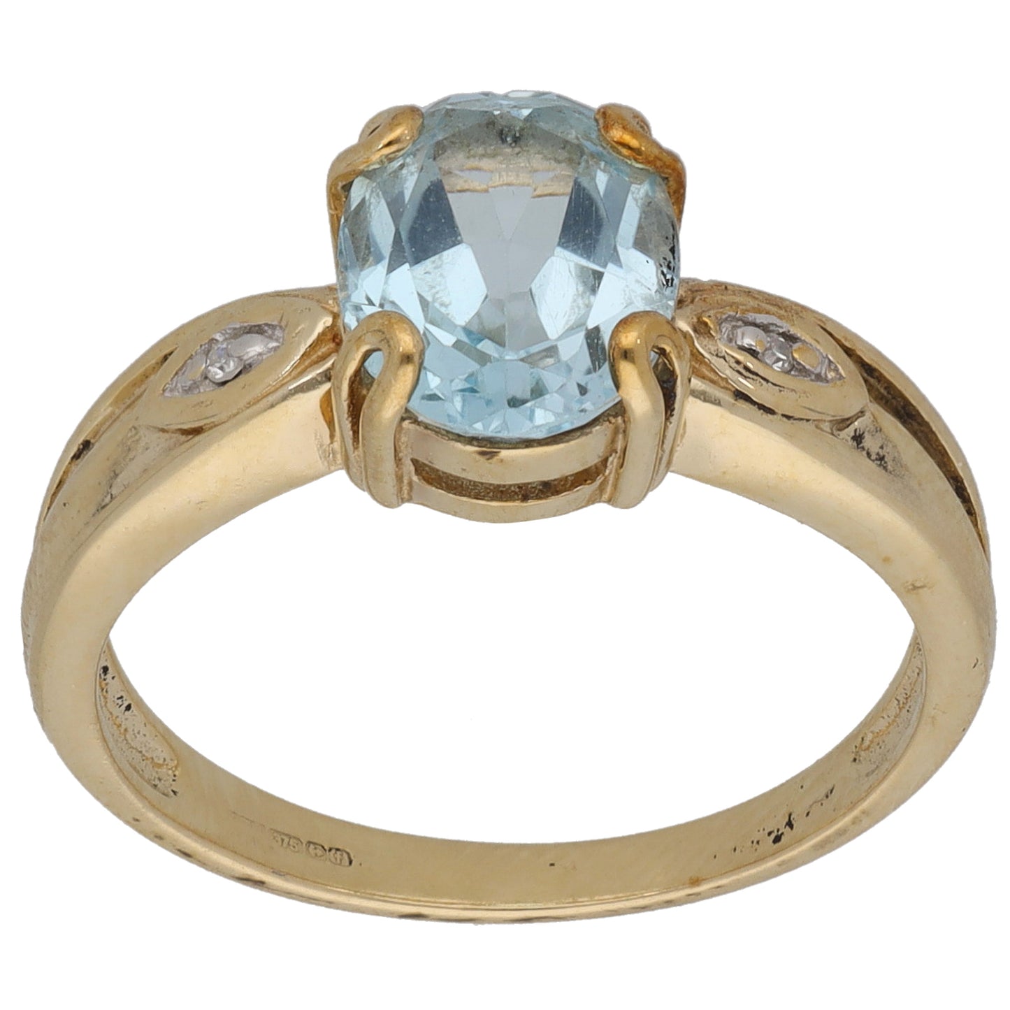 9ct Gold Topaz & Imitation Gems Single Stone Ring With Accents Size N