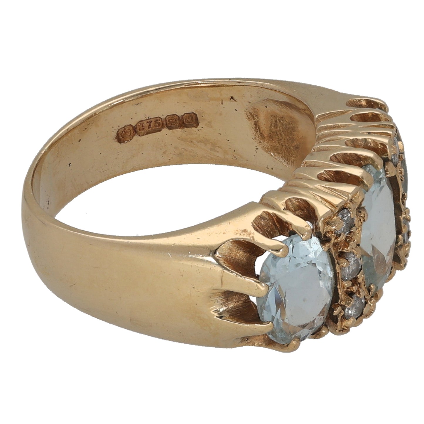 9ct Gold 0.12ct Diamond & Aquamarine Dress/Cocktail Ring Size L