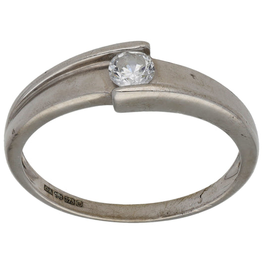 9ct White Gold Cubic Zirconia Single Stone Ring Size N