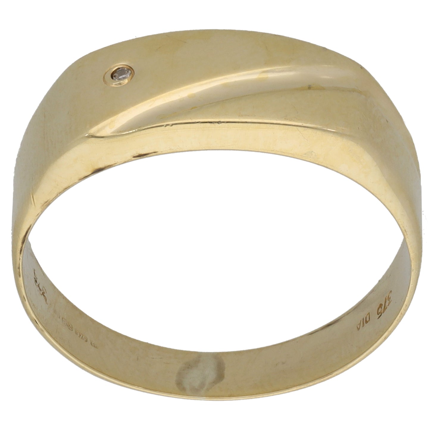9ct Gold 0.005ct Diamond Patterned Signet Ring Size W