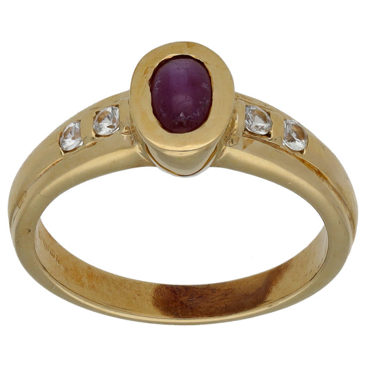9ct Gold Ruby & Sapphire Single Stone Ring with Accent Stones Size N