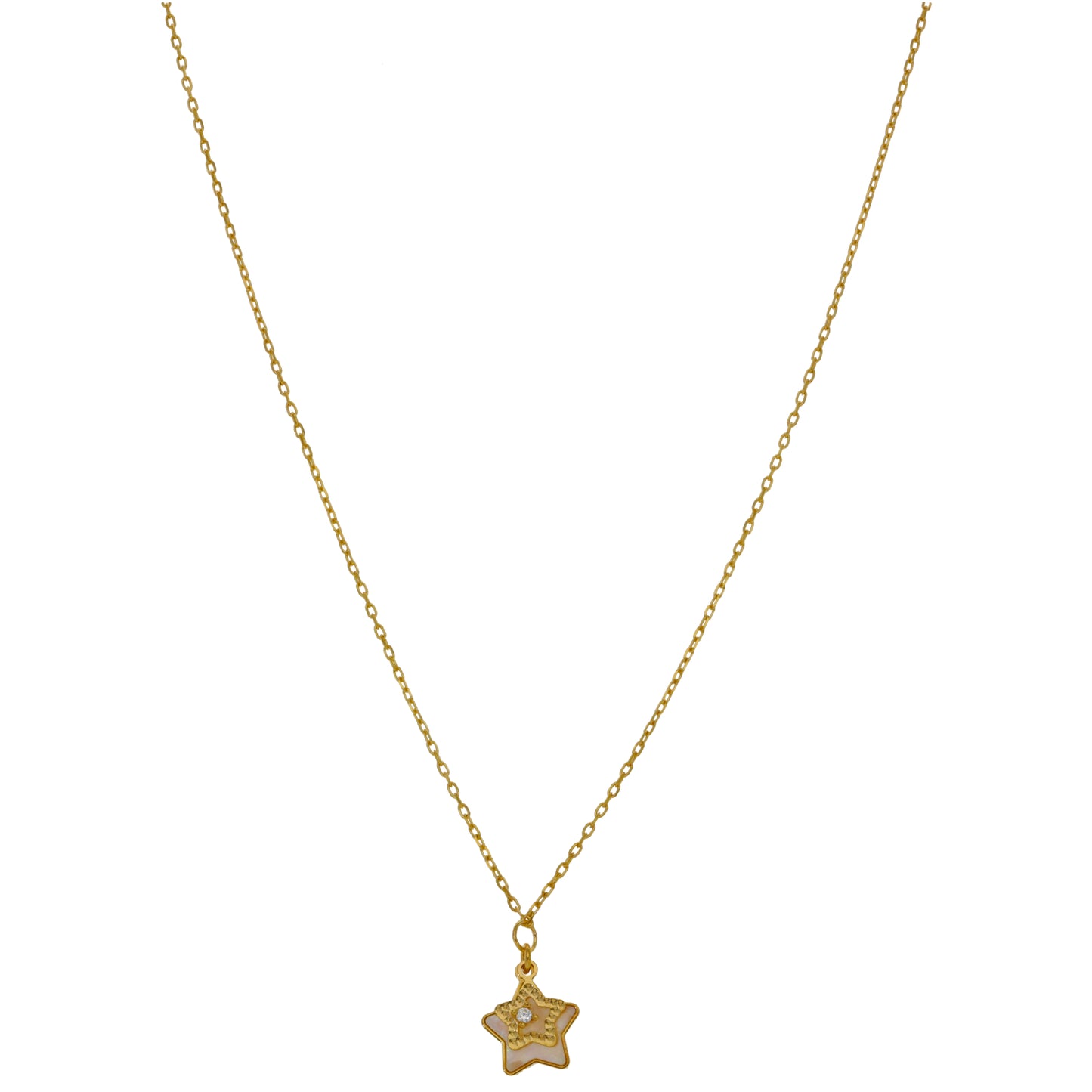 New 9ct Gold Cubic Zirconia & Mother Of Pearl Star Necklace 18"