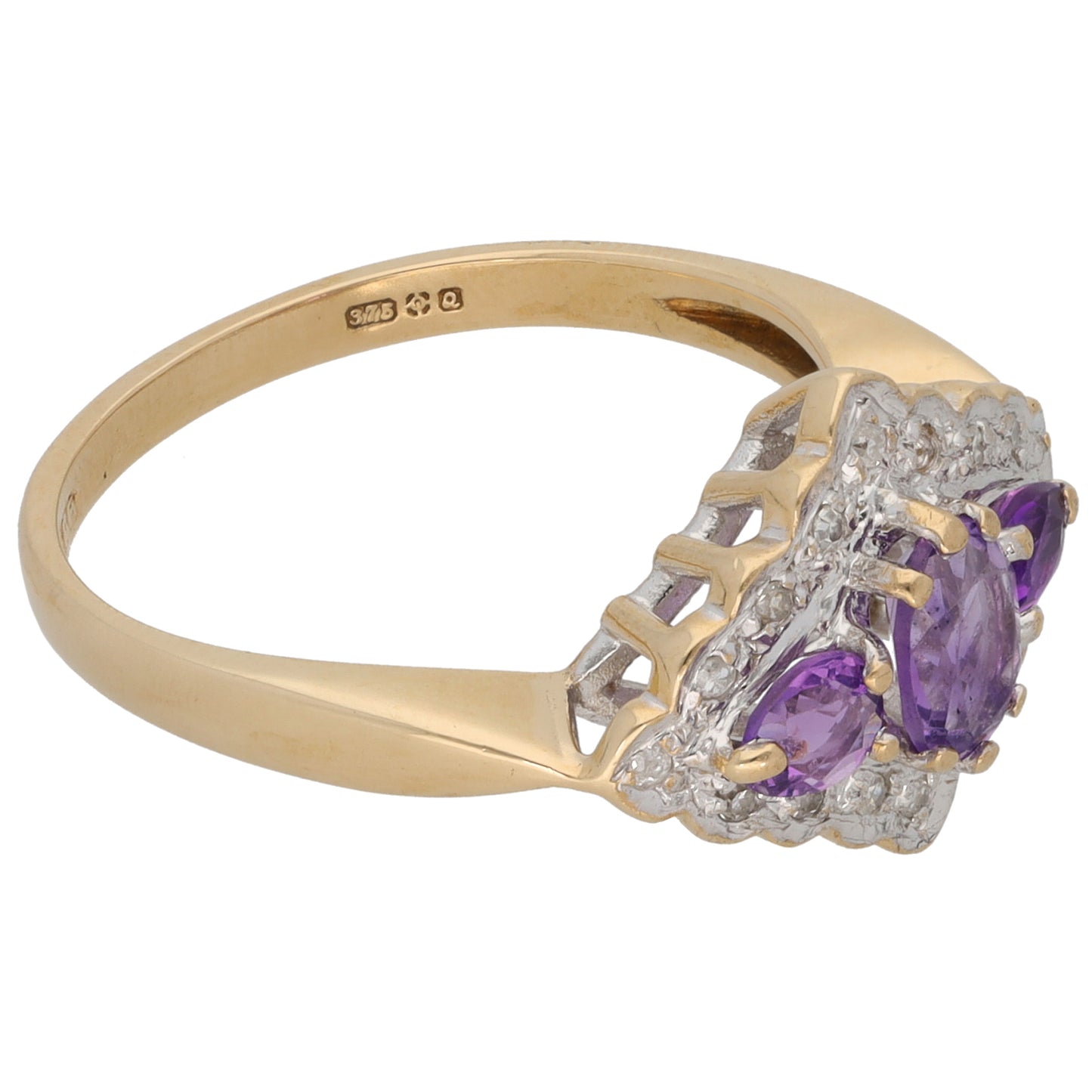 9ct Gold Amethyst & 0.08ct Diamond Dress/Cocktail Ring Size O