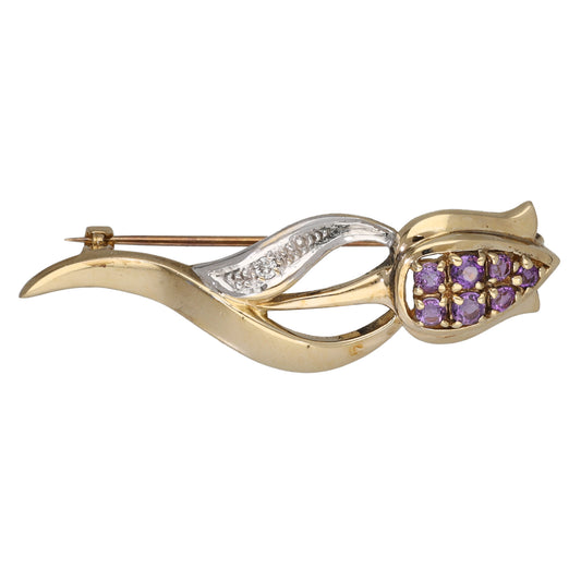 9ct Gold Amethyst & Cubic Zirconia Dress Brooch