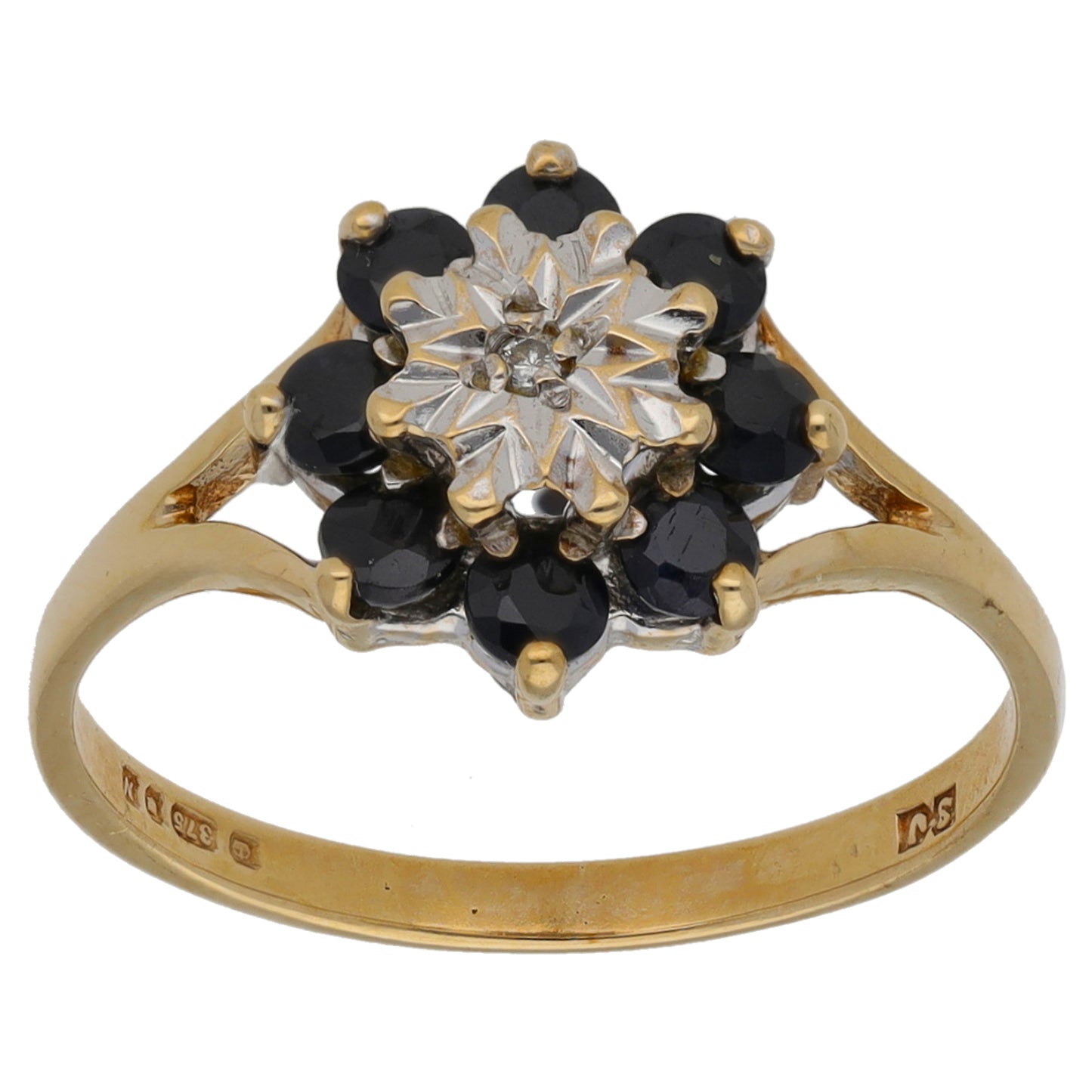 9ct Gold Sapphire & 0.005ct Diamond Dress/Cocktail Ring Size L