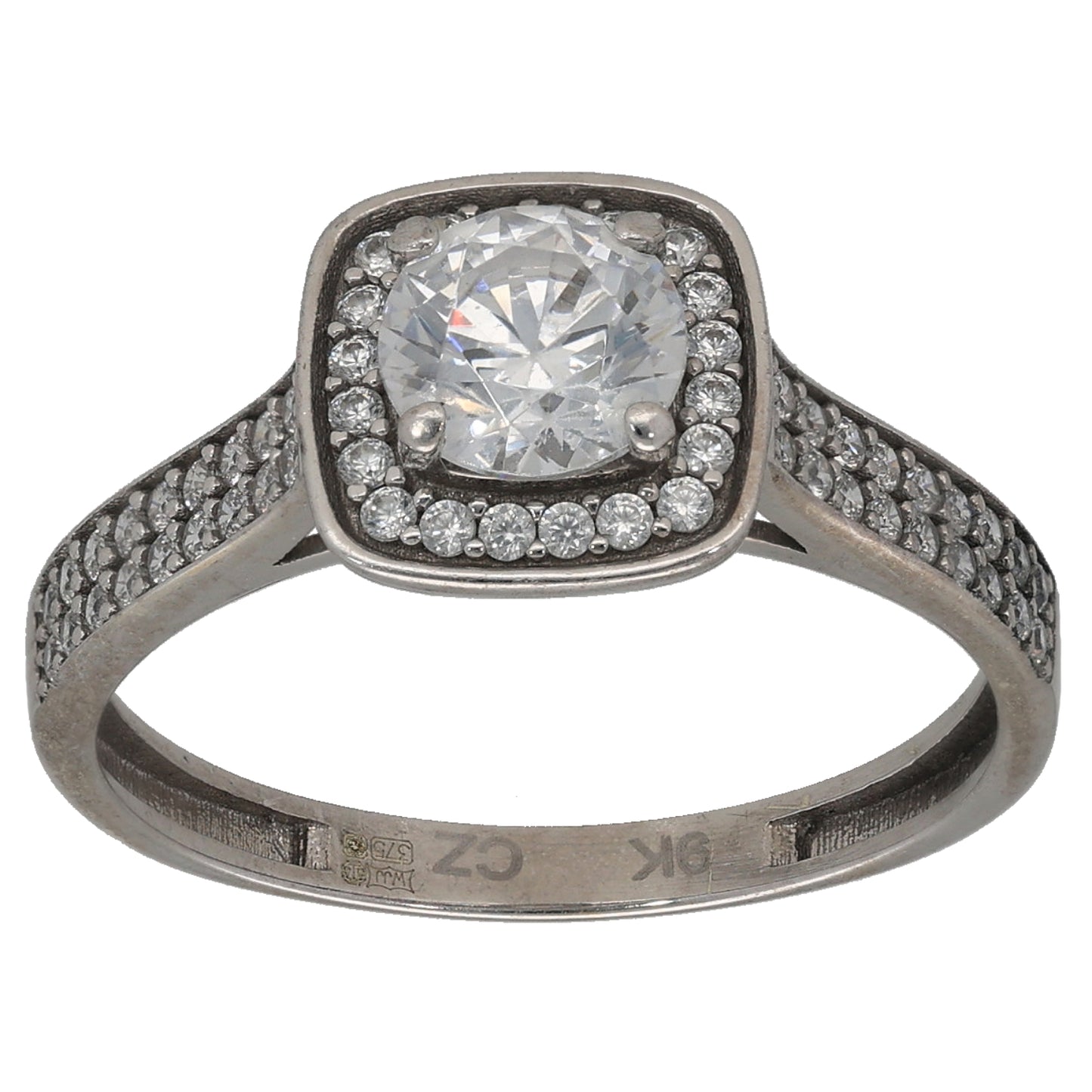 9ct White Gold Cubic Zirconia Halo Ring Size Q