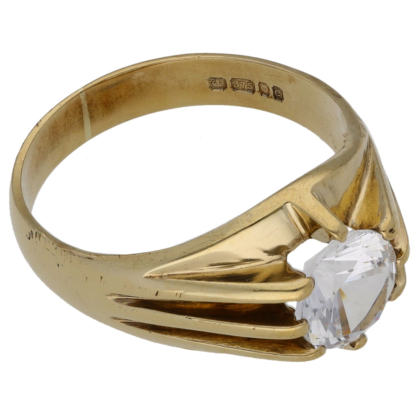 9ct Gold Cubic Zirconia Patterned Single Stone Signet Ring Size T