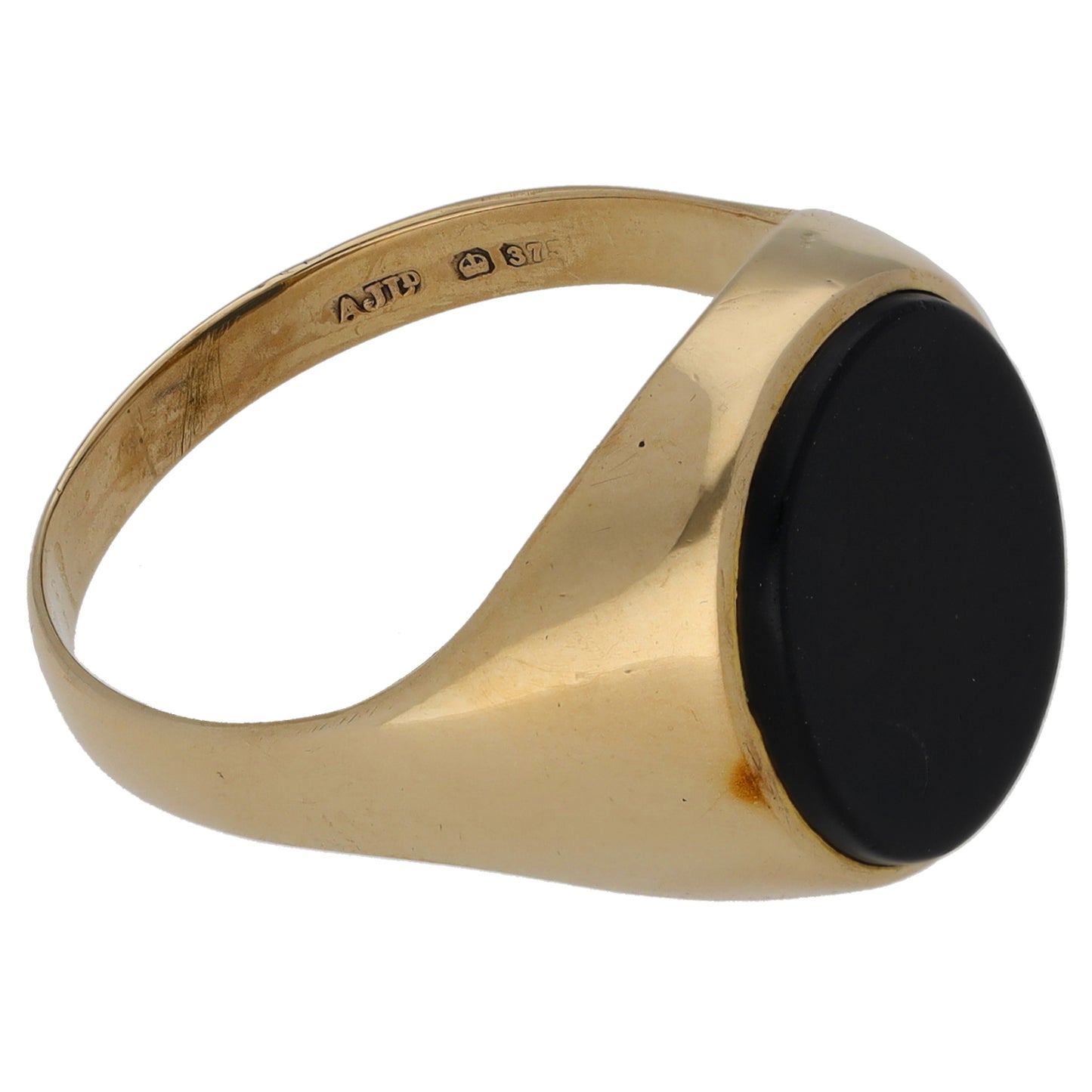 9ct Gold Onyx Plain Single Stone Signet Ring Size S