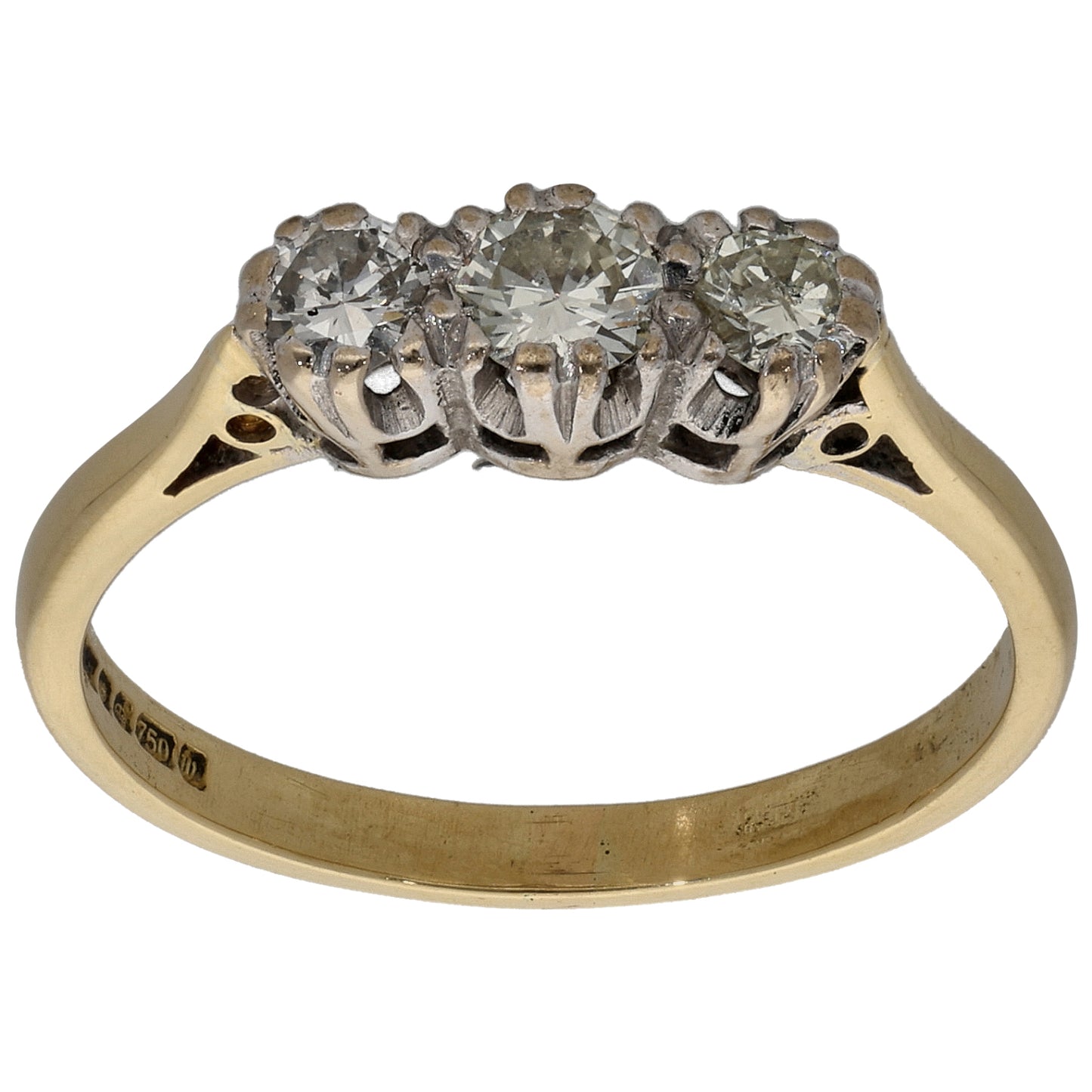 18ct Gold 0.40ct Diamond Trilogy Ring Size O