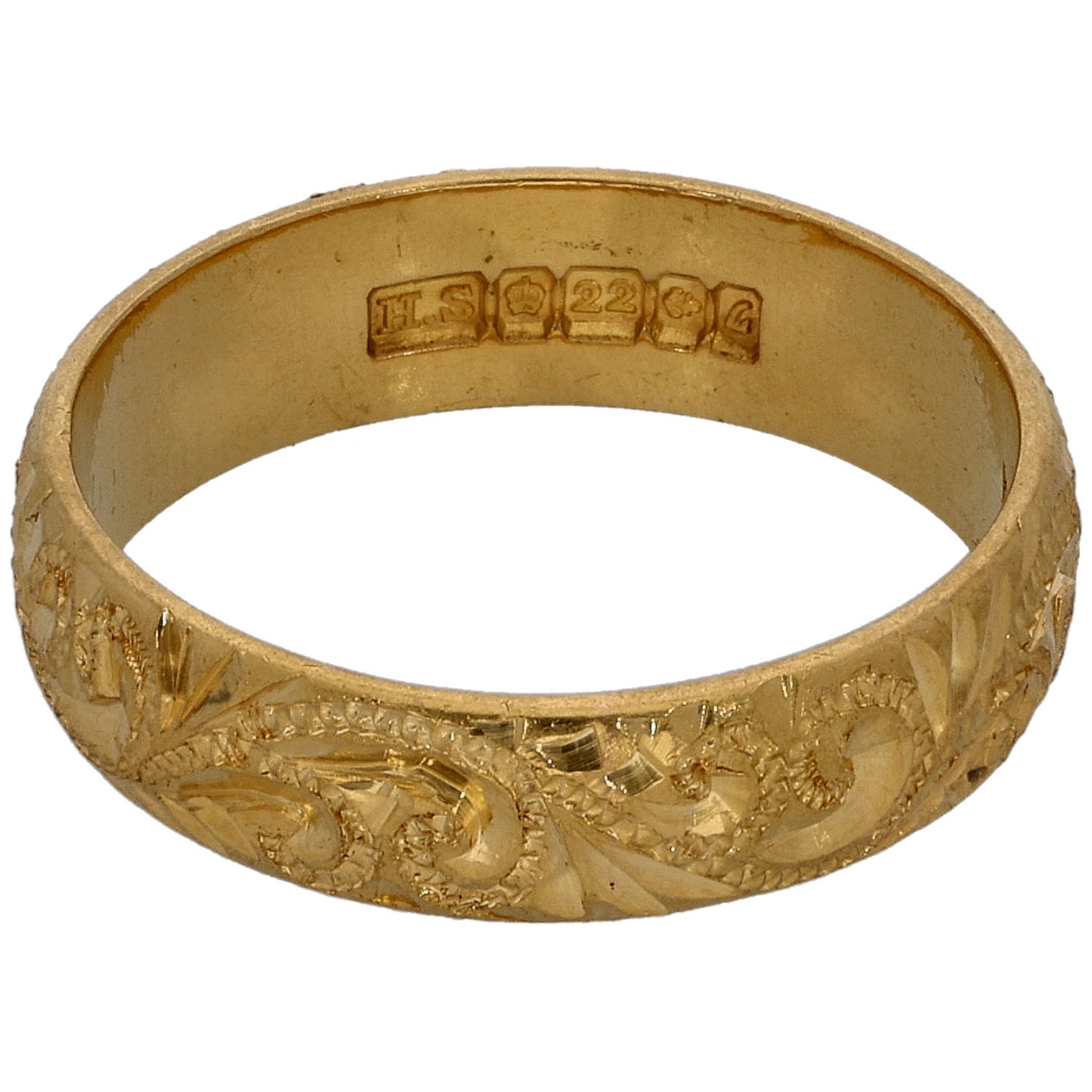 22ct Gold Patterned Wedding Ring Size L