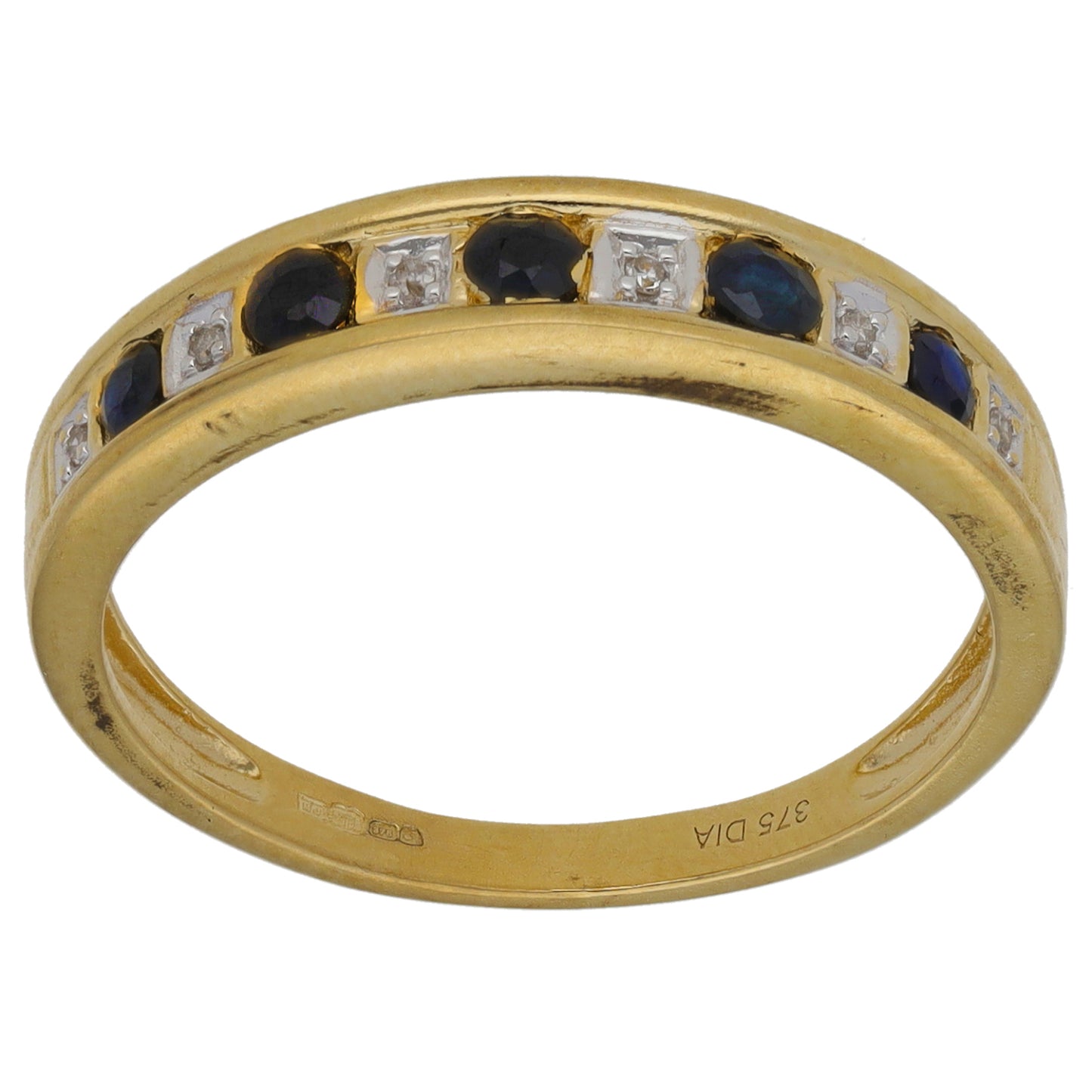 9ct Gold 0.03ct Diamond & Sapphire Half Eternity Ring Size R
