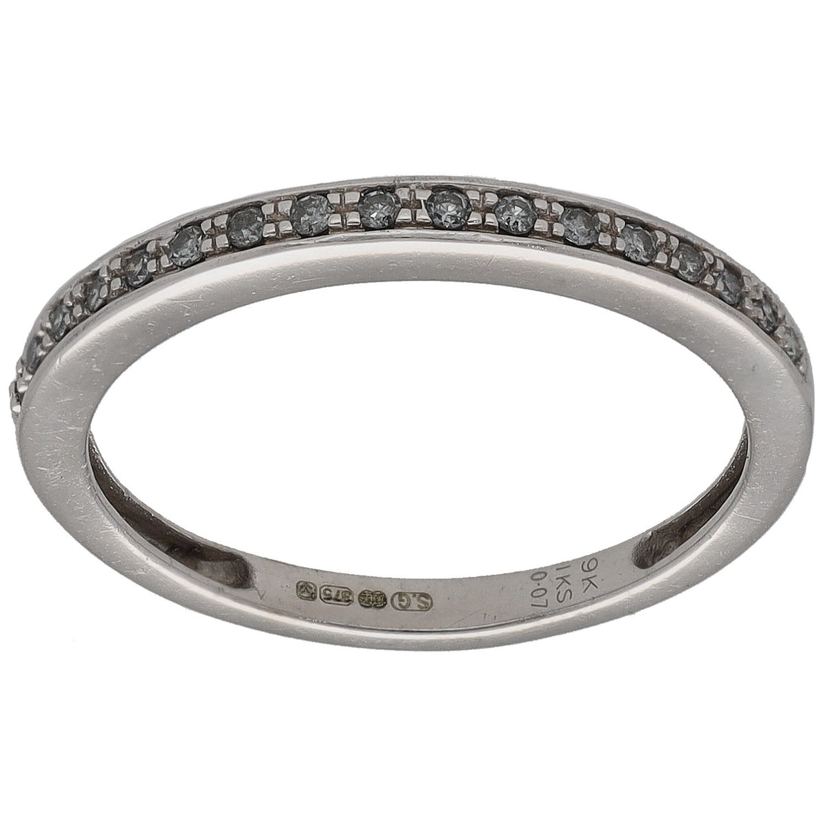White gold half eternity ring with round diamonds, size K