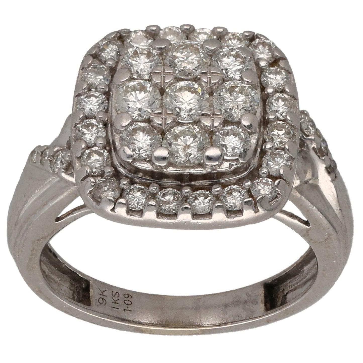 9ct White Gold 1.09ct Diamond Dress/Cocktail Ring Size K