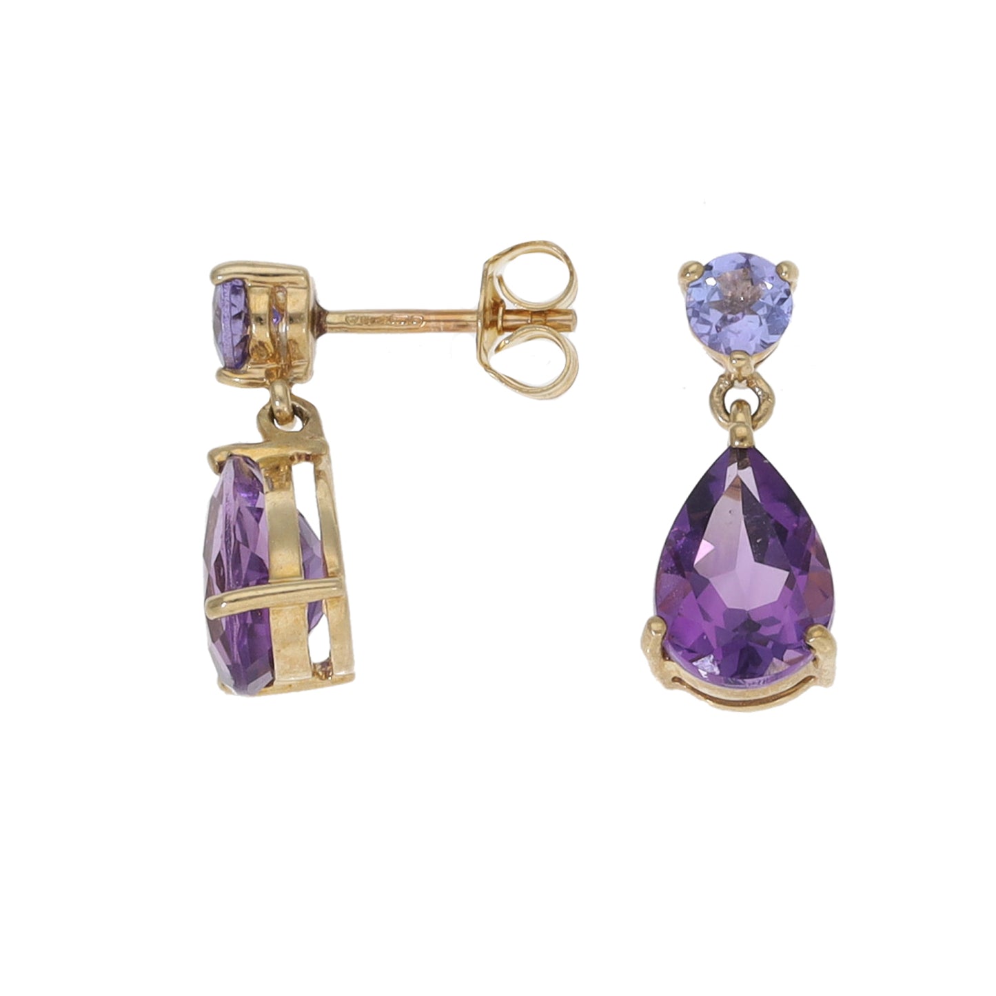 9ct Gold Amethyst & Tanzanite Cluster Earrings
