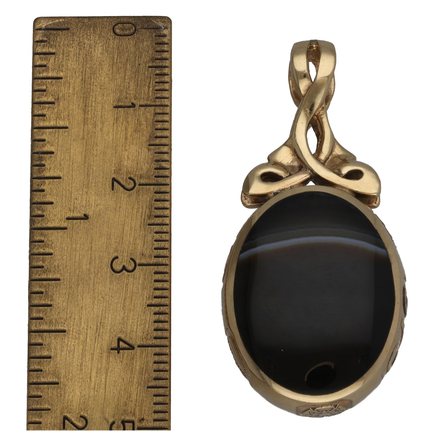 9ct Gold Agate & Quartz Fob Pendant