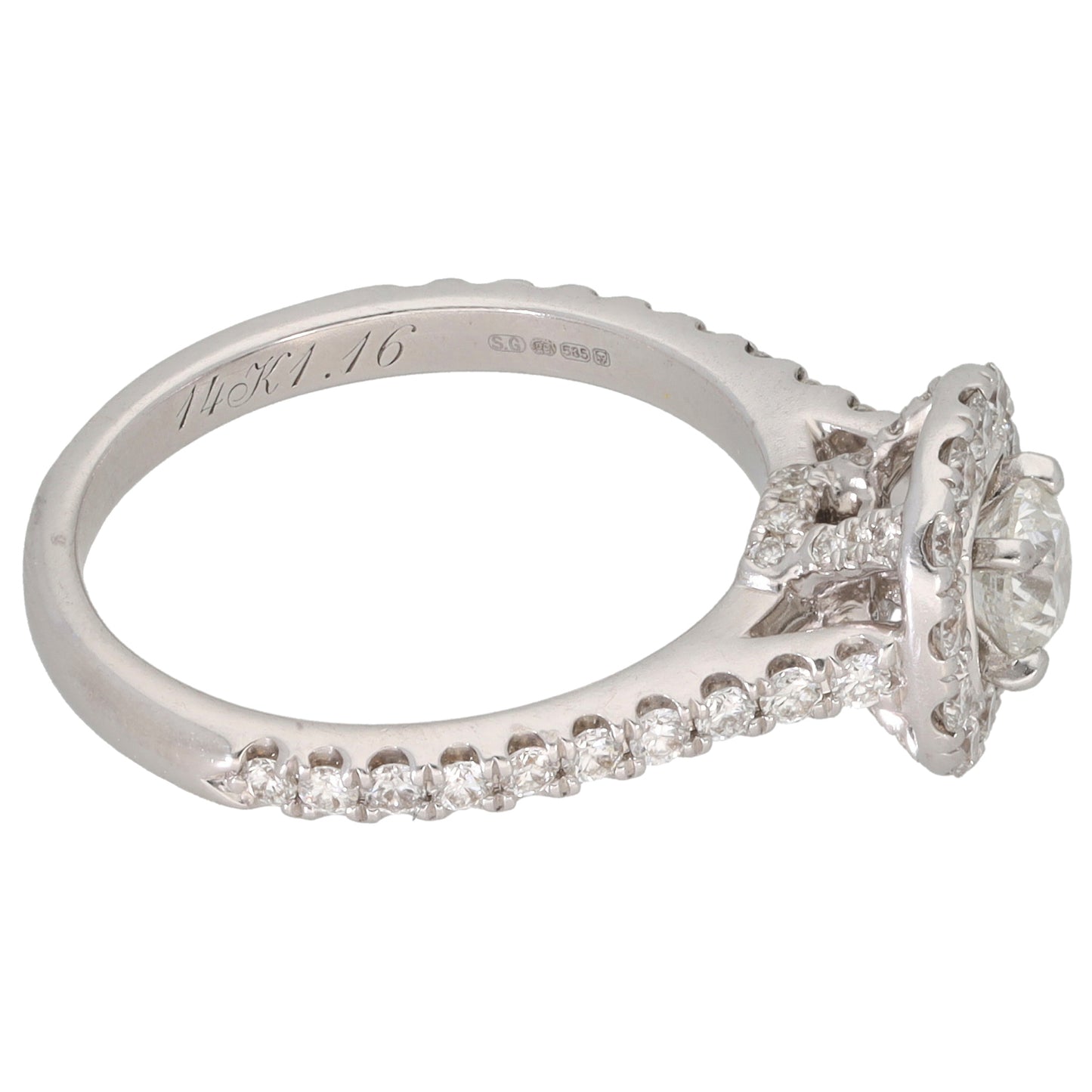 14ct White Gold 1.16ct Diamond Halo Ring Size O