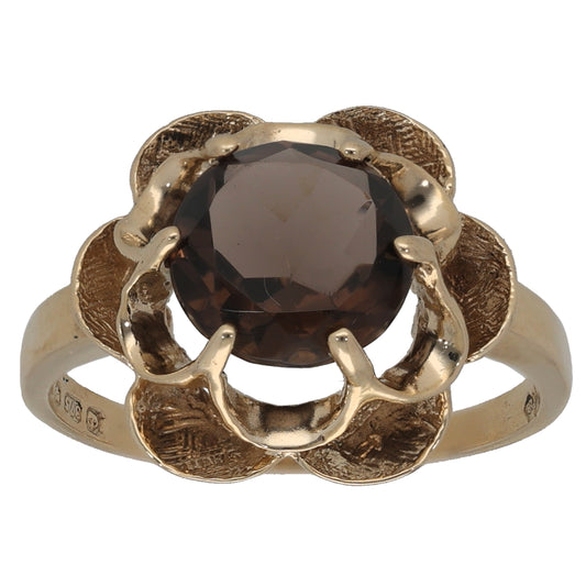 9ct Gold Smoky Quartz Single Stone Ring Size M