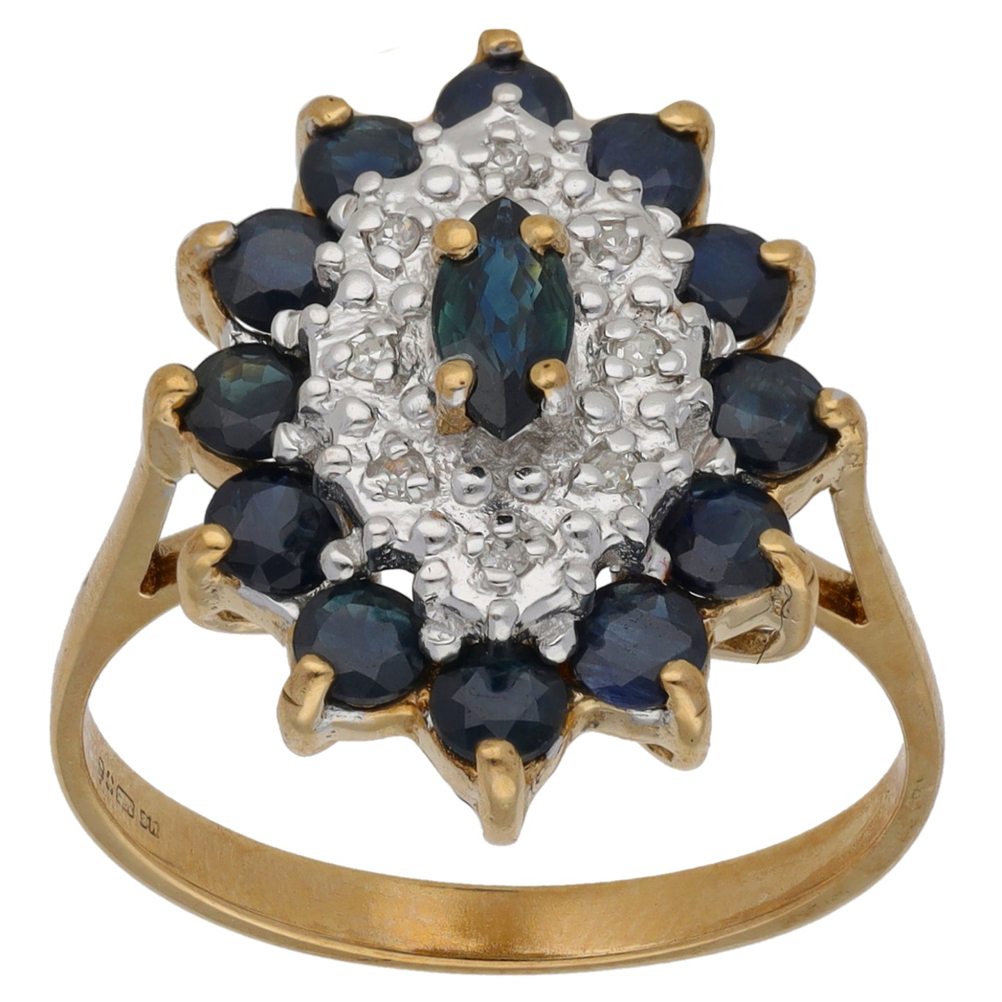 9ct Gold Sapphire & 0.04ct Diamond Dress/Cocktail Ring Size P