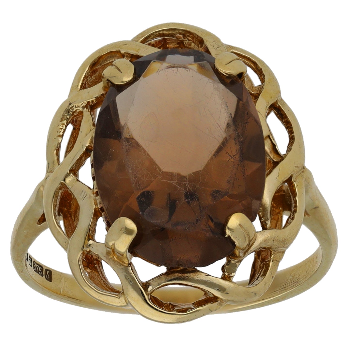 9ct Gold Smoky Quartz Single Stone Ring Size O