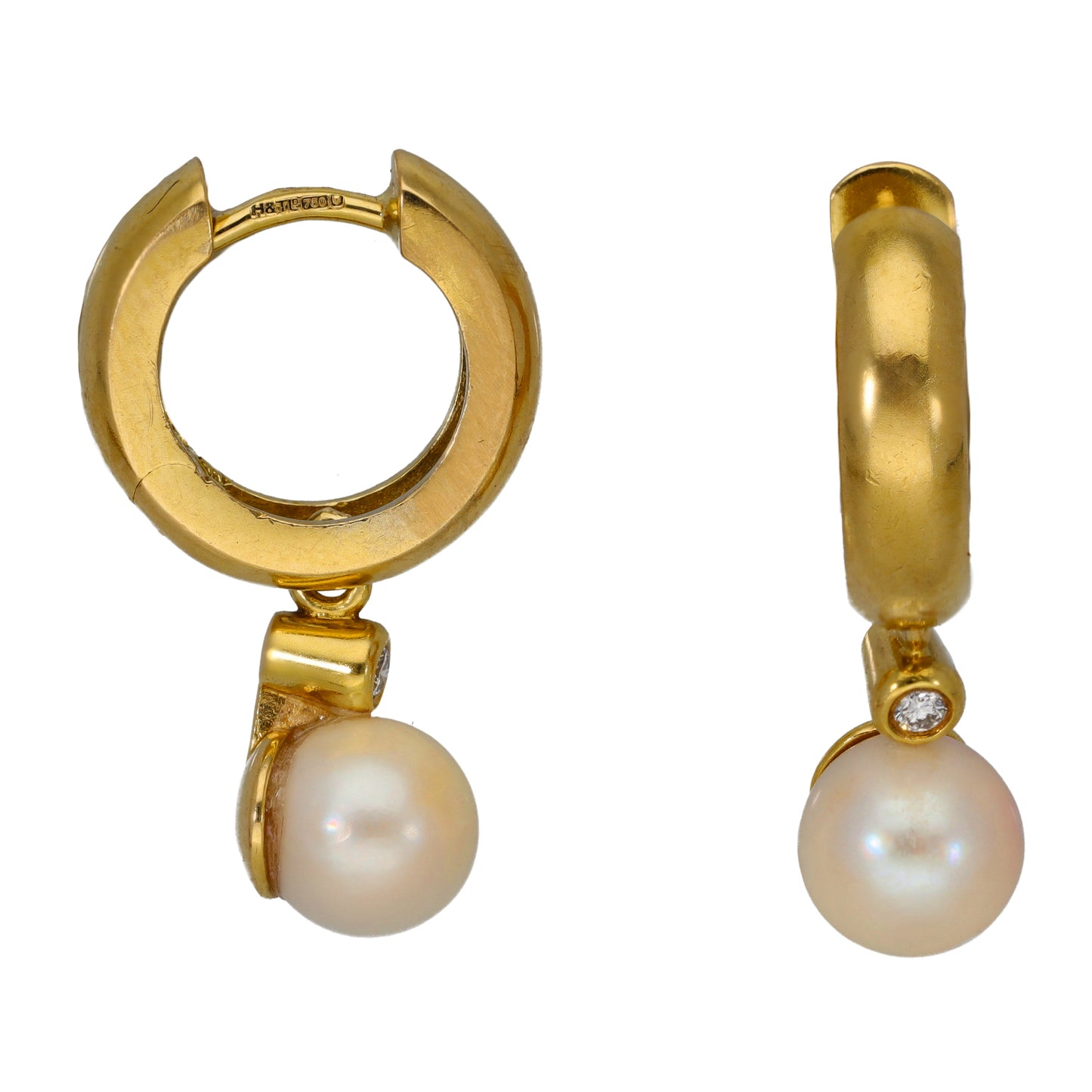 18ct Gold Cultured Pearl & 0.04ct Diamond Dress/Cocktail Earrings