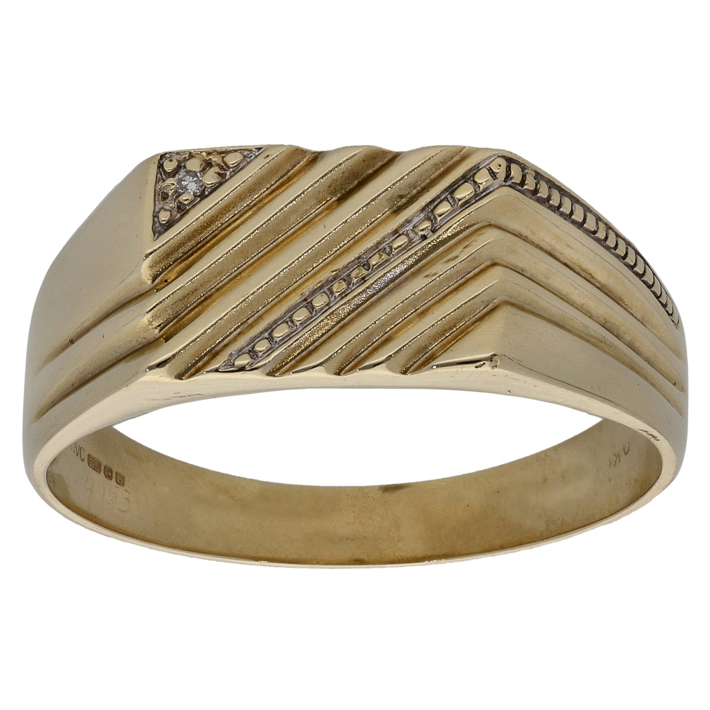 9ct Bicolour Gold 0.005ct Diamond Patterned Signet Ring Size Z