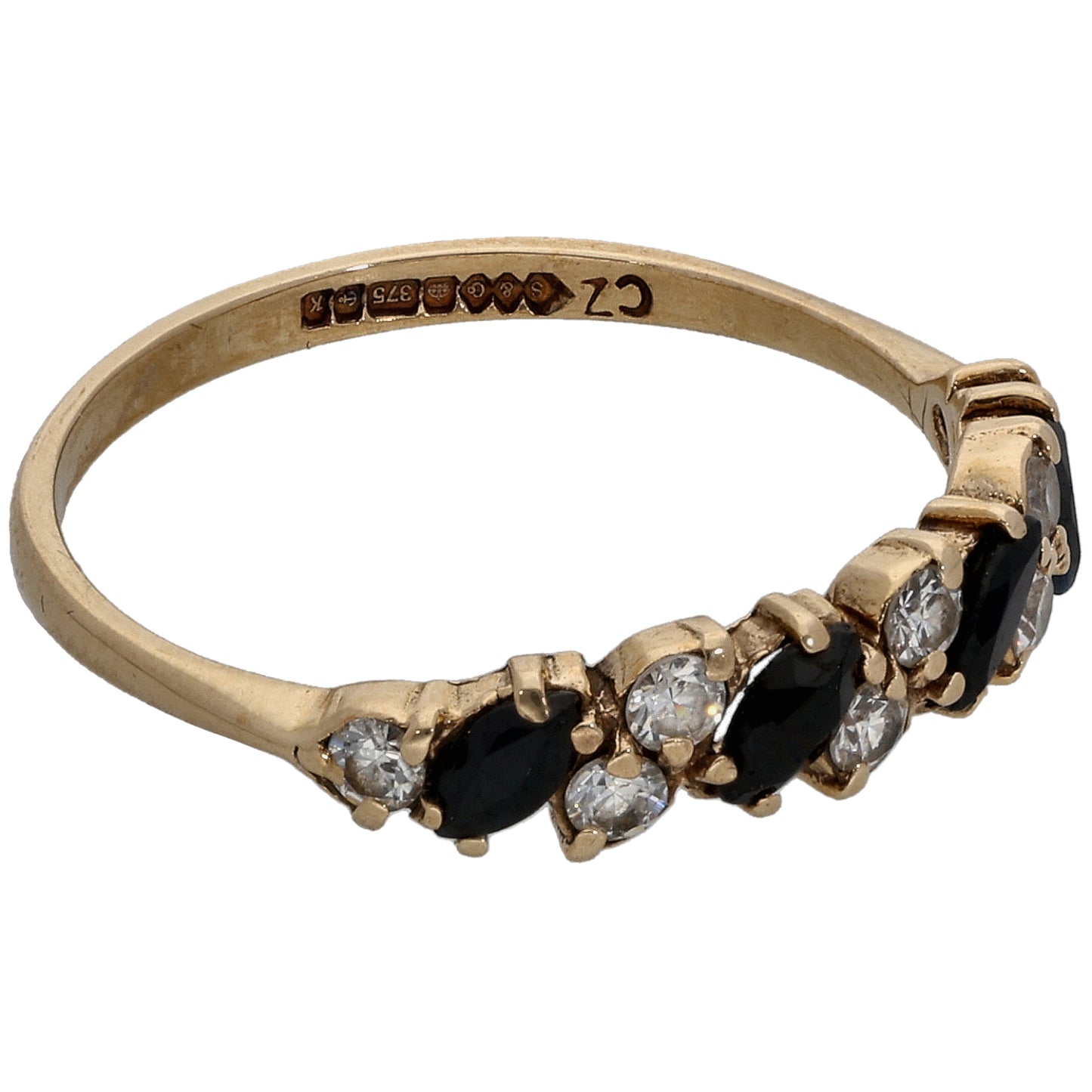 9ct Gold Sapphire & Cubic Zirconia Half Eternity Ring Size O