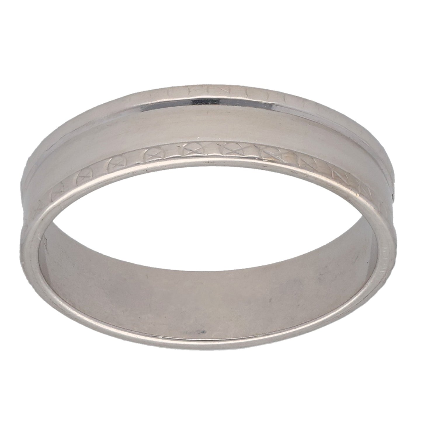 9ct White Gold Patterned Wedding Ring Size N