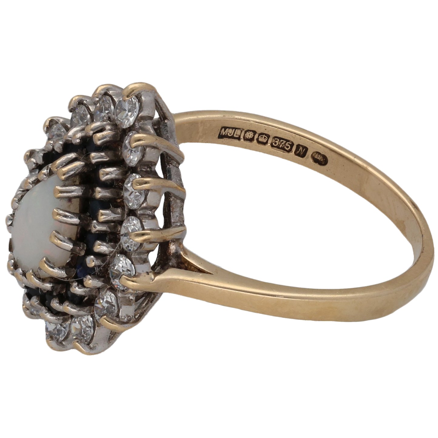 9ct Gold Opal, Sapphire & Cubic Zircconia Dress/Cocktail Ring Size P
