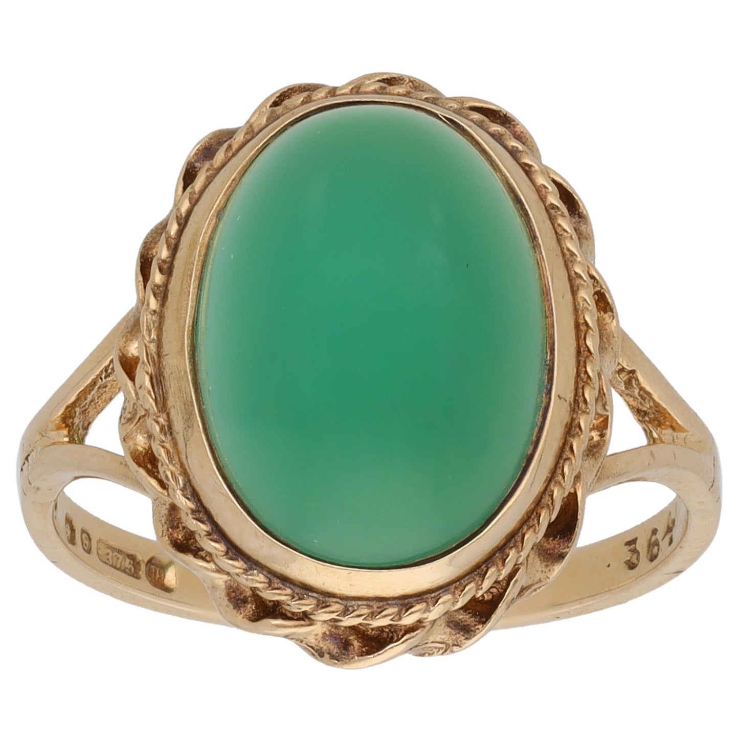 9ct Gold Agate Single Stone Ring Size P