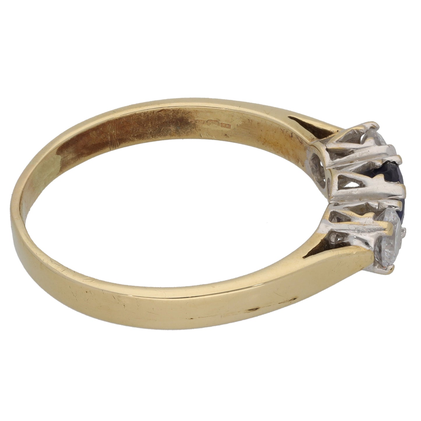 9ct Gold Sapphire & Cubic Zirconia Trilogy Ring Size U