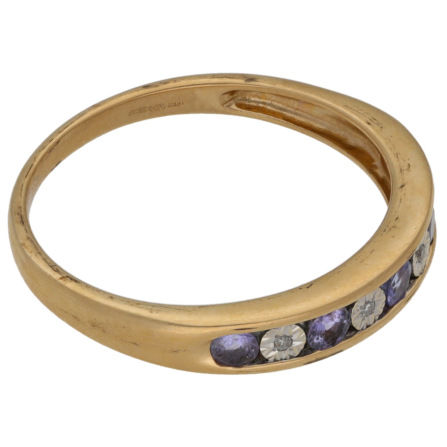 9ct Gold Tanzanite & 0.02ct Diamond Half Eternity Ring Size S