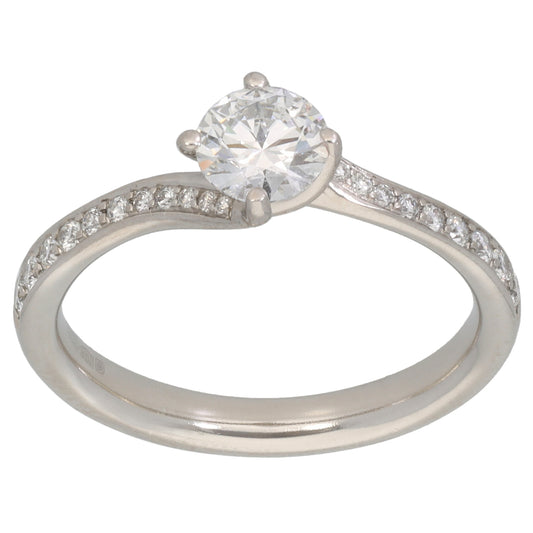 Platinum 0.72ct Diamond Solitaire Ring With Accent Stones Size M