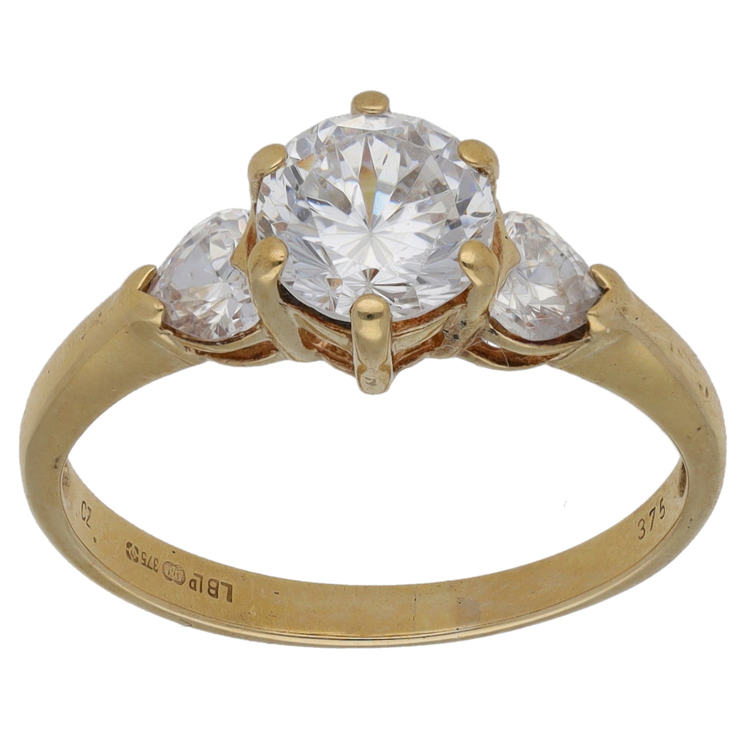 9ct Gold Cubic Zirconia Trilogy Ring Size N