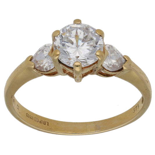 9ct Gold Cubic Zirconia Trilogy Ring Size N