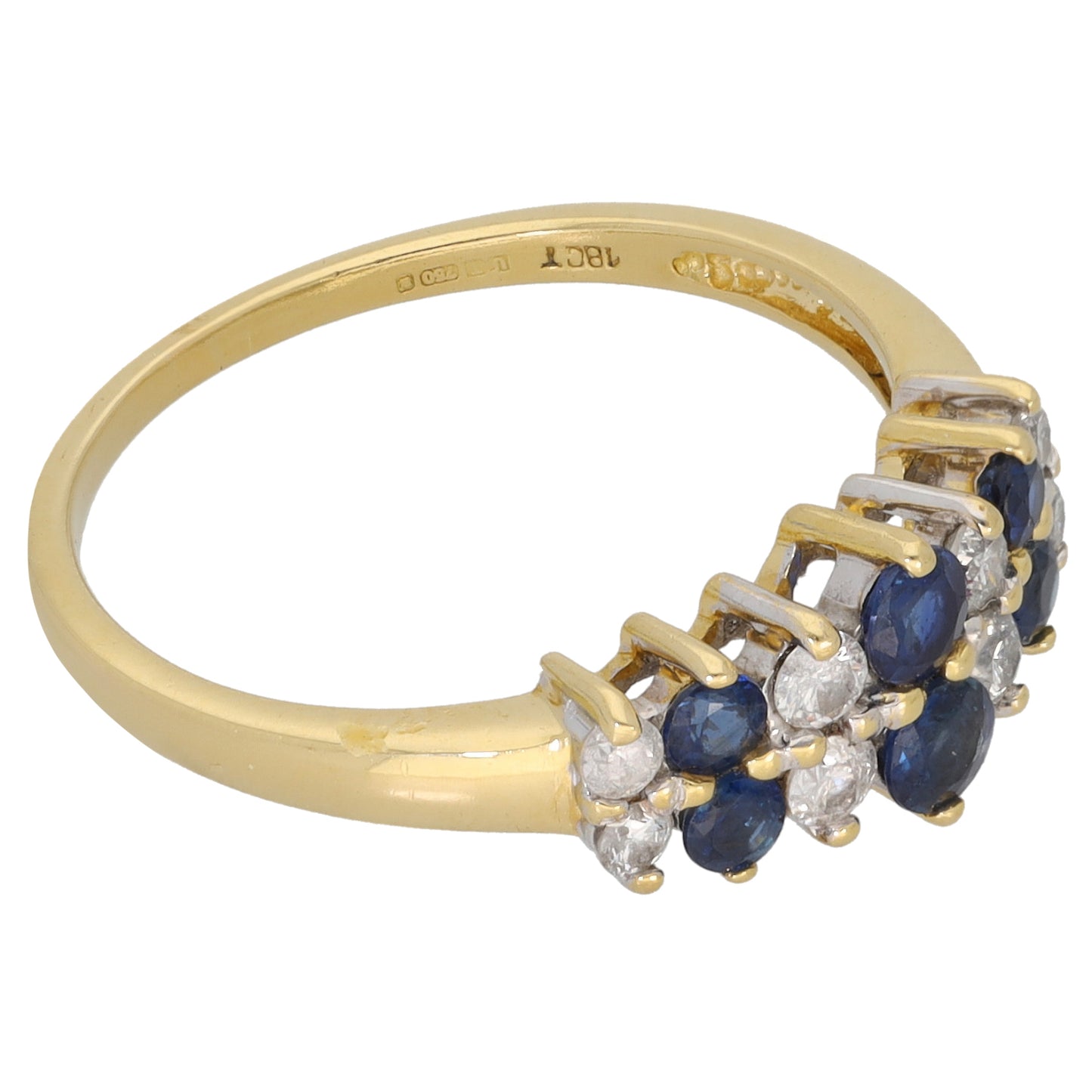 18ct Gold 0.25ct Diamond & Sapphire Half Eternity Ring Size O