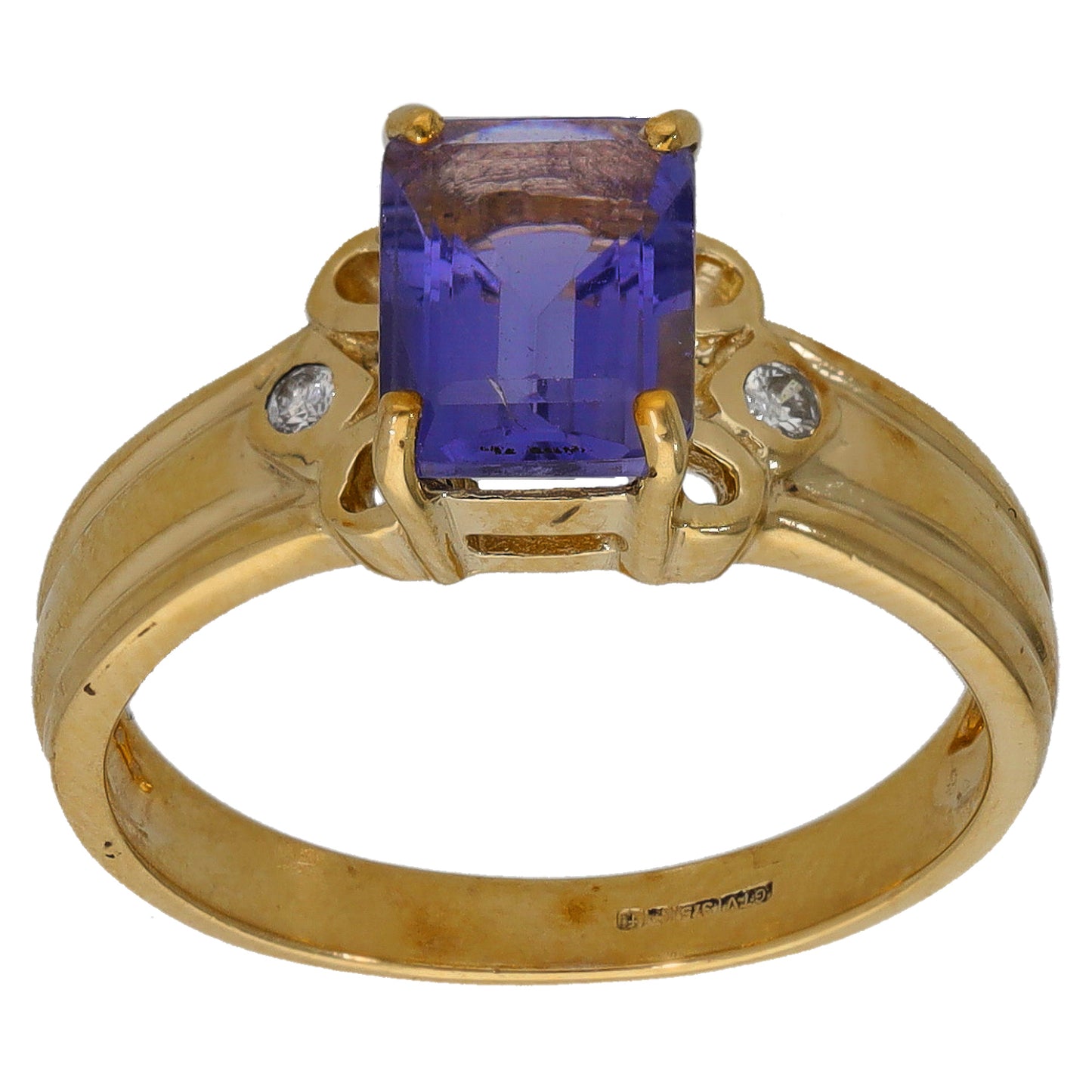 9ct Gold Iolite & 0.04ct Diamond Single Stone Ring With Accents Size N