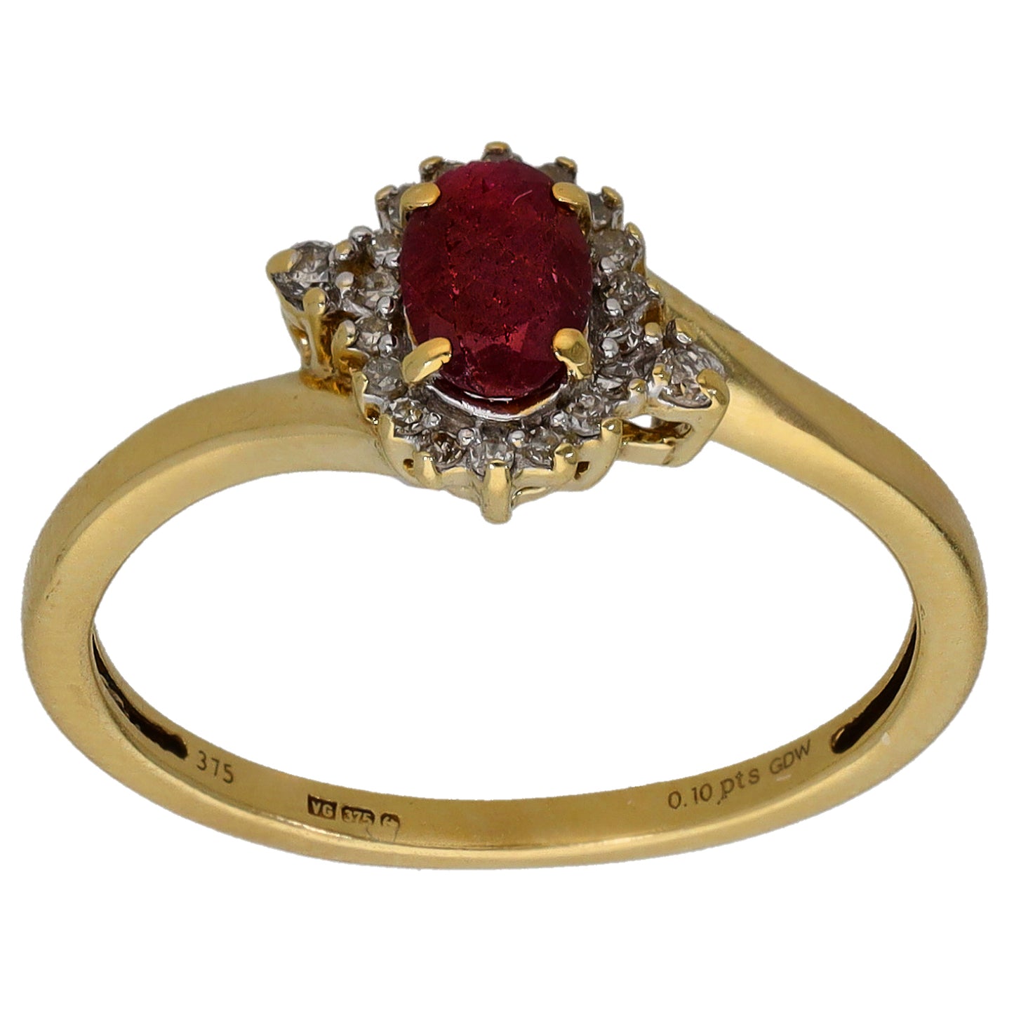 9ct Gold Ruby & 0.11ct Diamond Dress/Cocktail Ring Size N