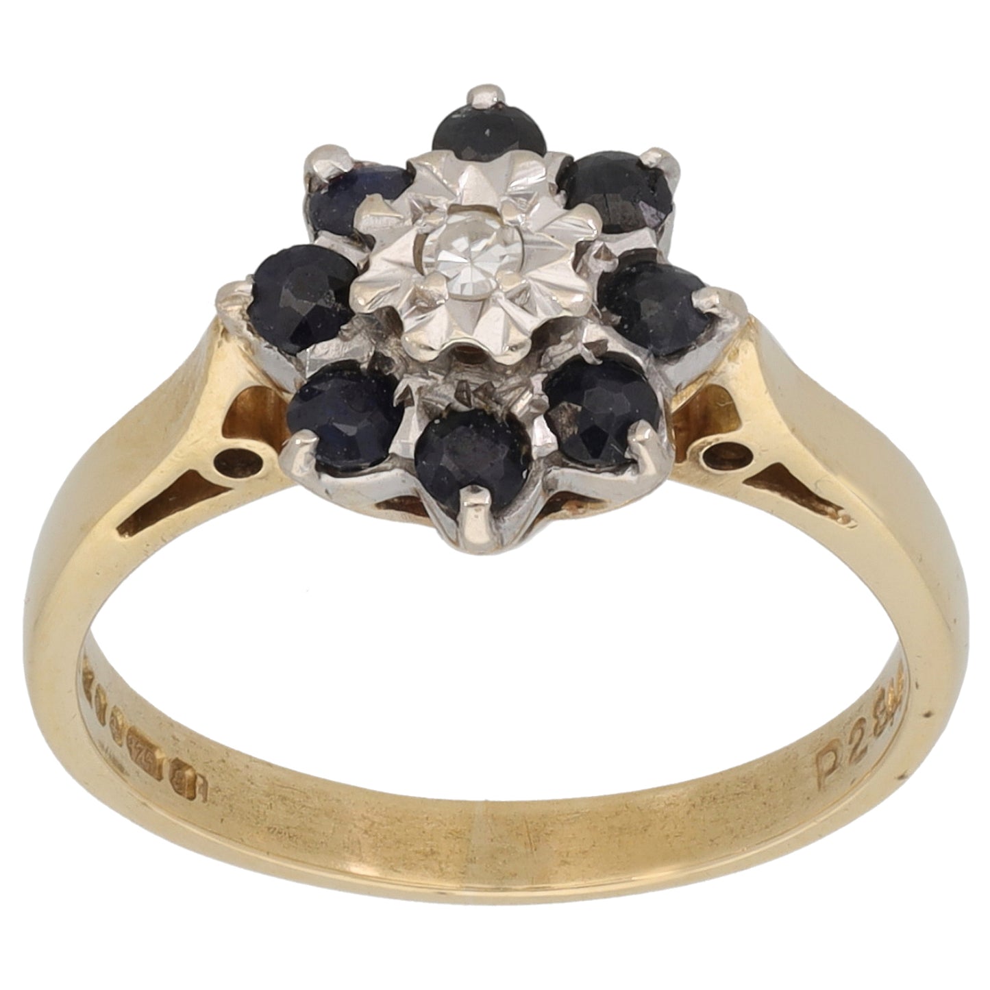 9ct Gold Sapphire & 0.03ct Diamond Dress/Cocktail Ring Size L
