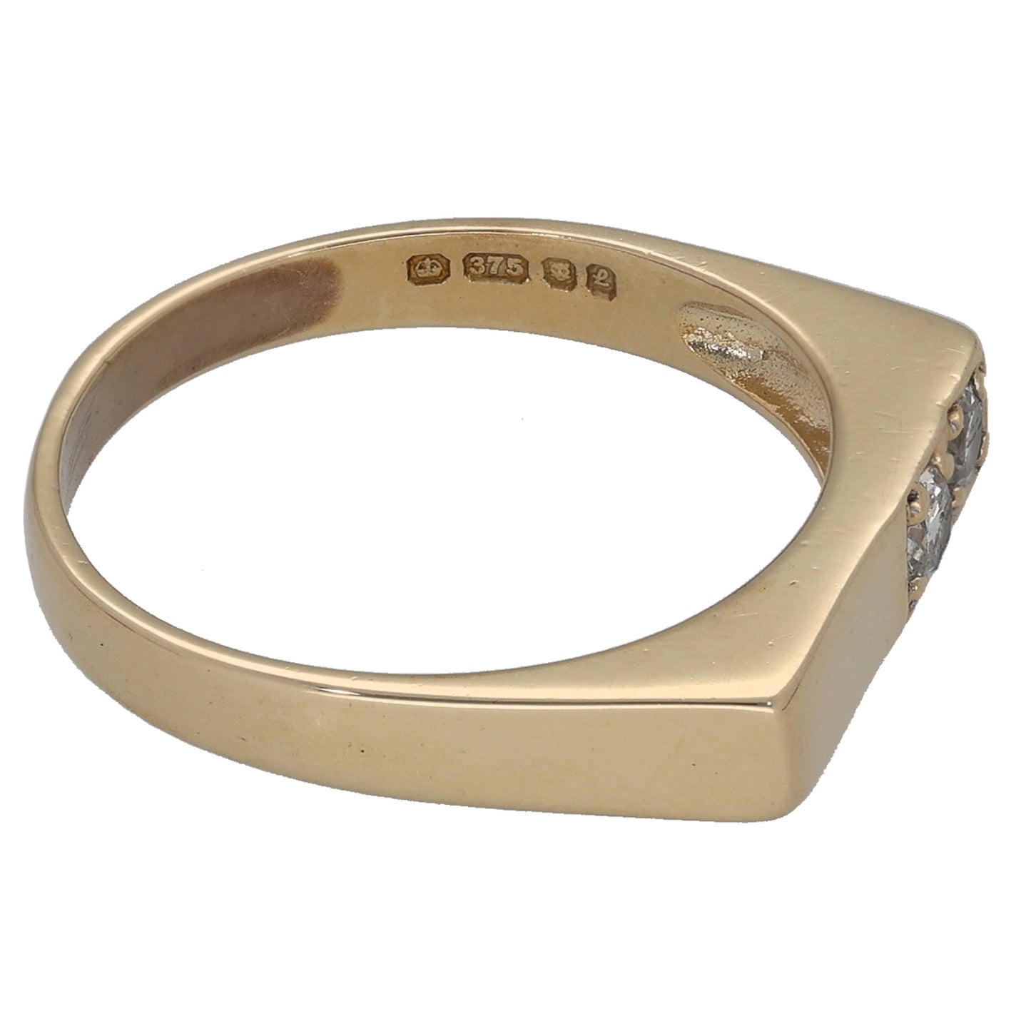 9ct Gold Cubic Zirconia Patterned Signet Ring Size O