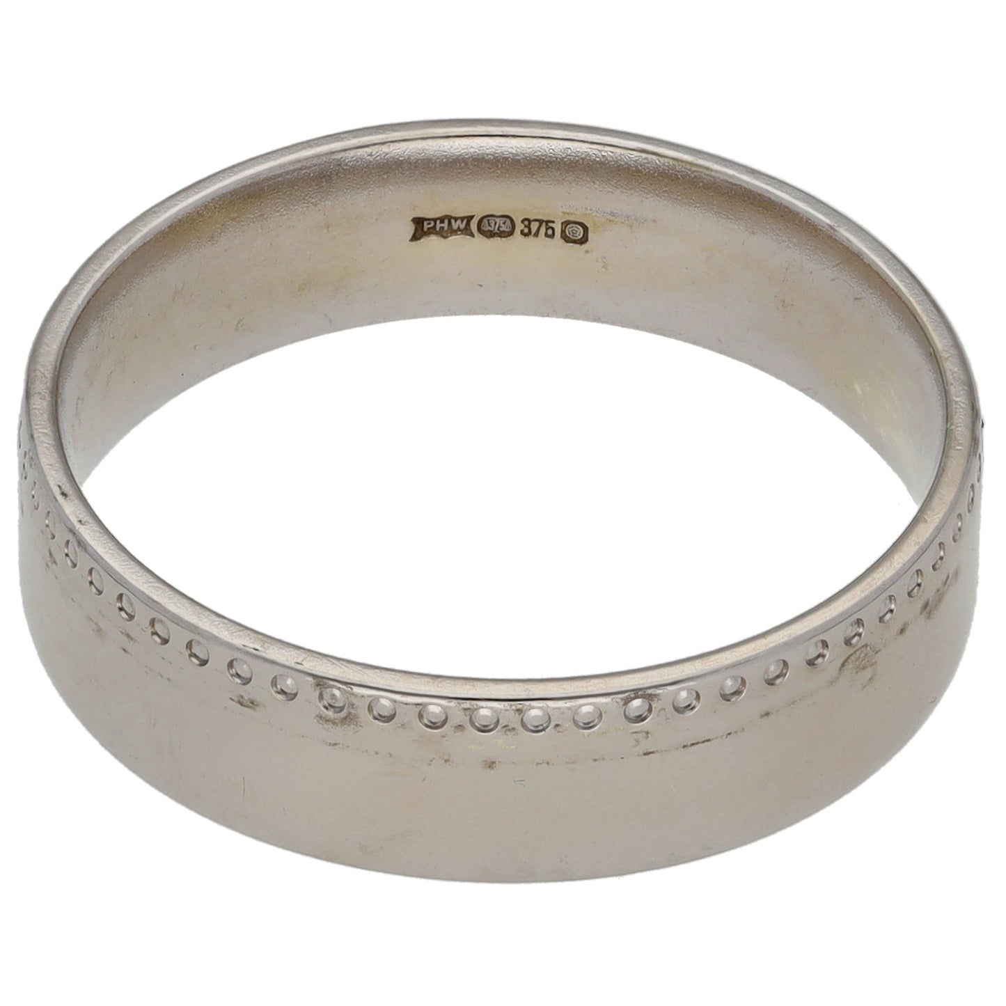 9ct White Gold Patterned Wedding Ring Size O