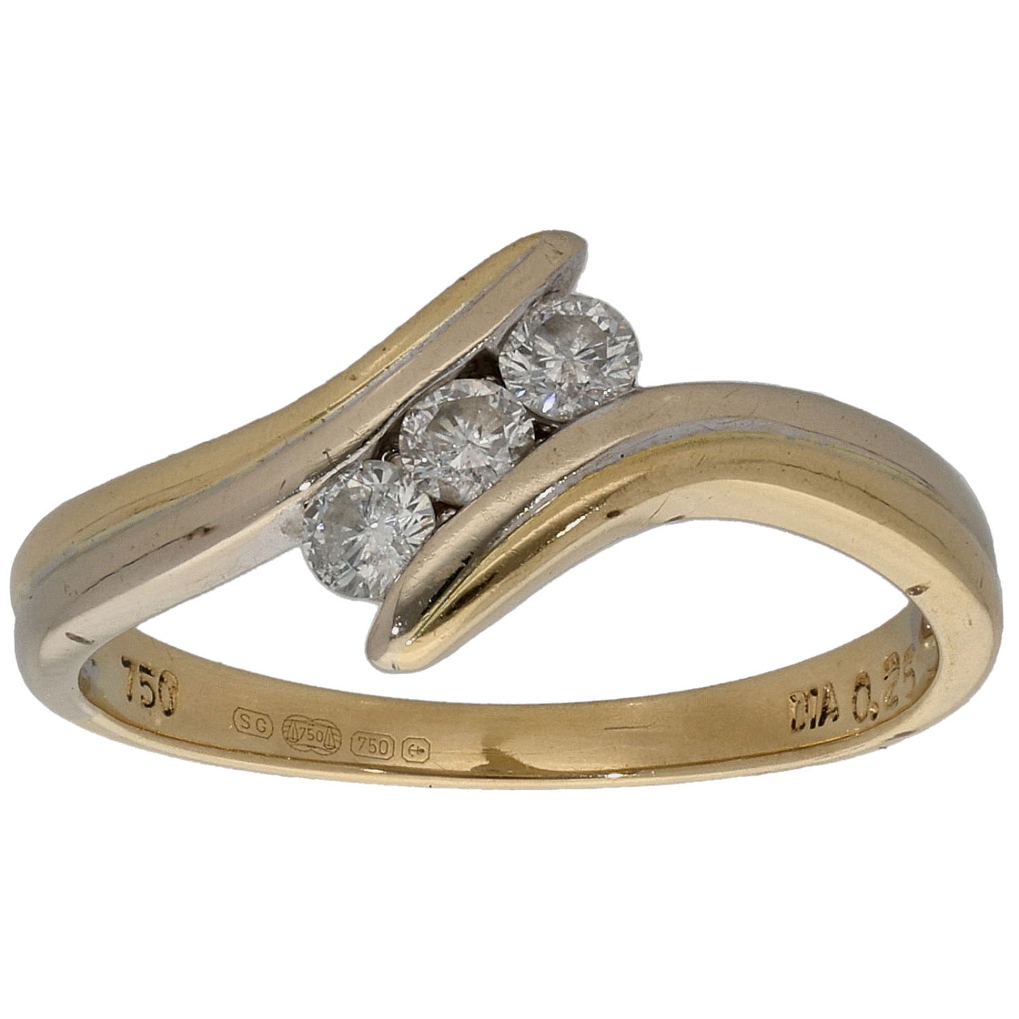 18ct Gold 0.25ct Diamond Three Stone Ring Size N